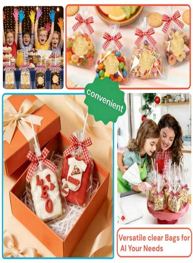 Treayes 100PCS Clear Rice Krispie Treat Bags with Ribbon Bow and Thank You Stickers, Flat Cellophane Bags for Individually Wrapped Cake Pops, Cakesicles, Candies, Chocolates, Marshmallow, Macarons, Cookies(Red Bow) - Image 4